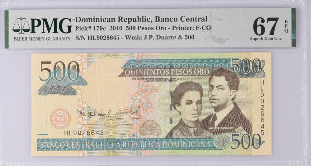 Dominican Republic 500 Pesos 2010 P 179 c Superb Gem UNC PMG 67 EPQ