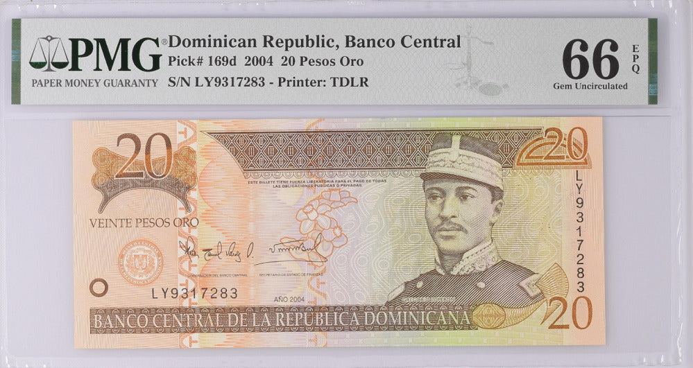 Dominican Republic 20 Pesos 2004 P 169 d Gem UNC PMG 66 EPQ