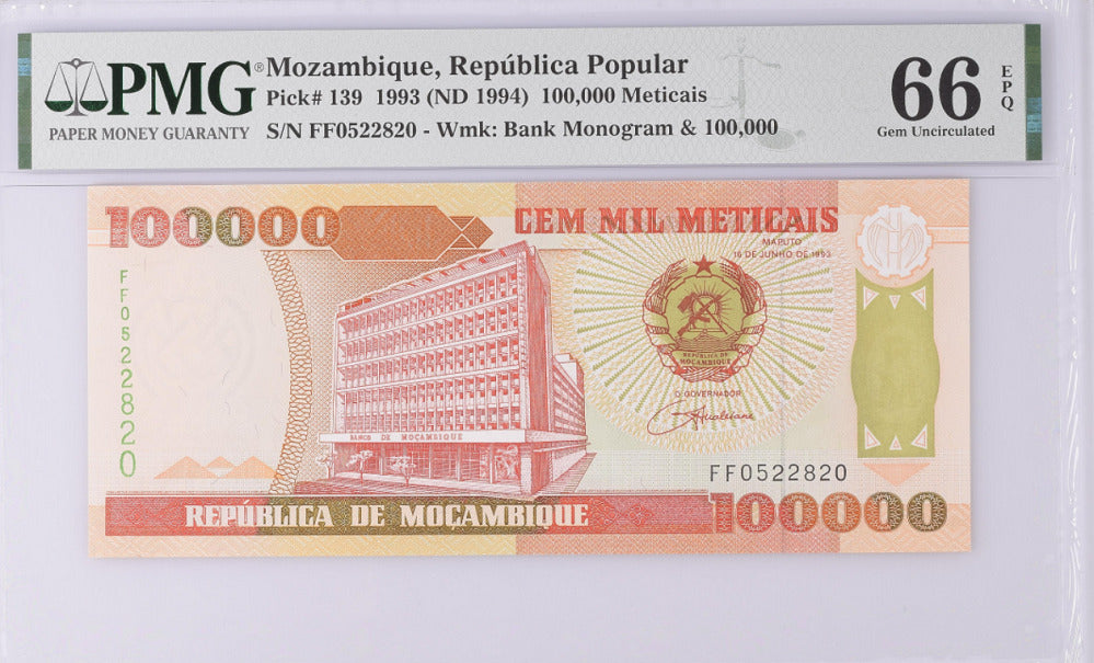 Mozambique 100000 Meticais 1993 P 139 GEM UNC PMG 66 EPQ