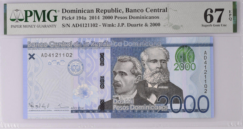 Dominican Republic 2000 Pesos 2014 P 194 a Superb Gem UNC PMG 67 EPQ