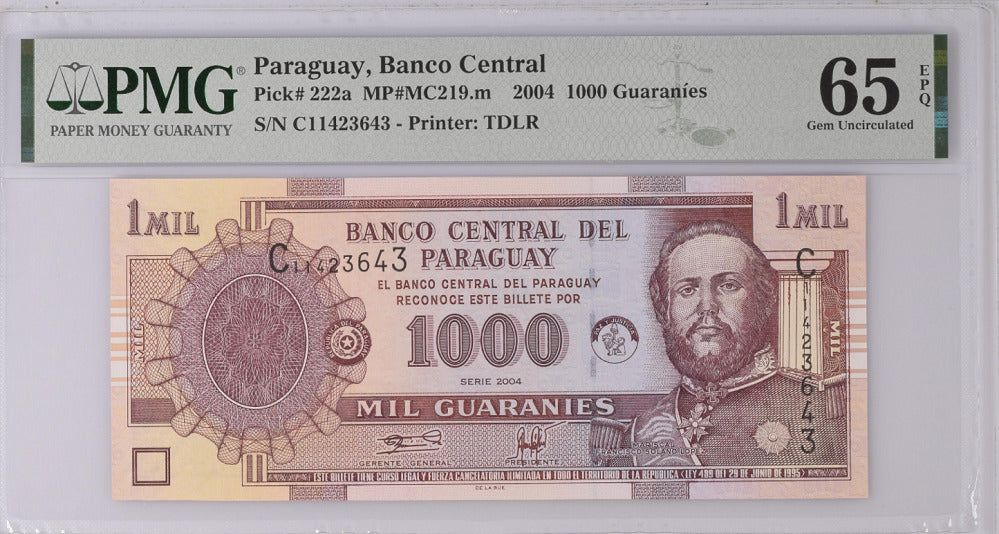 Paraguay 1000 Guaranies 2004 P 222a GEM UNC PMG 65 EPQ Top Pop
