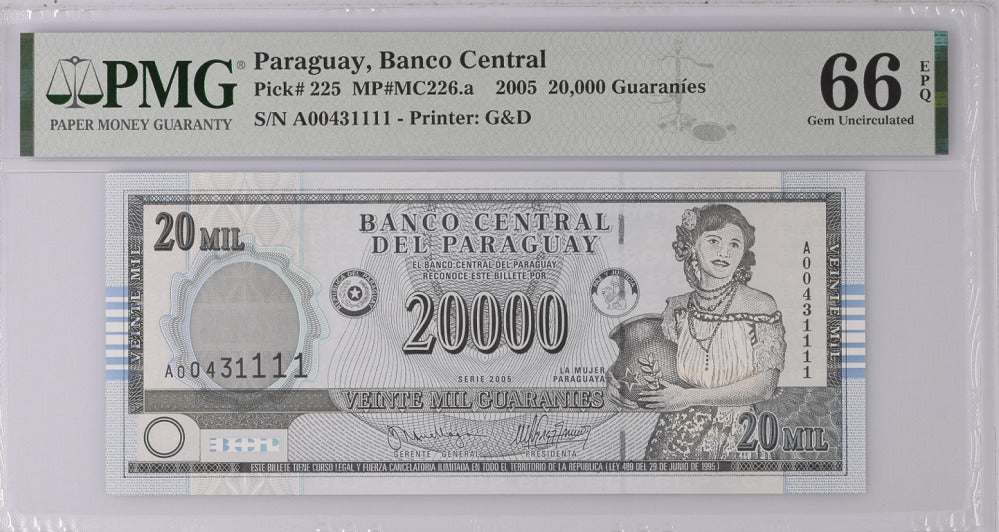 Paraguay 20000 Guaranies 2005 P 225 Gem UNC PMG 66 EPQ
