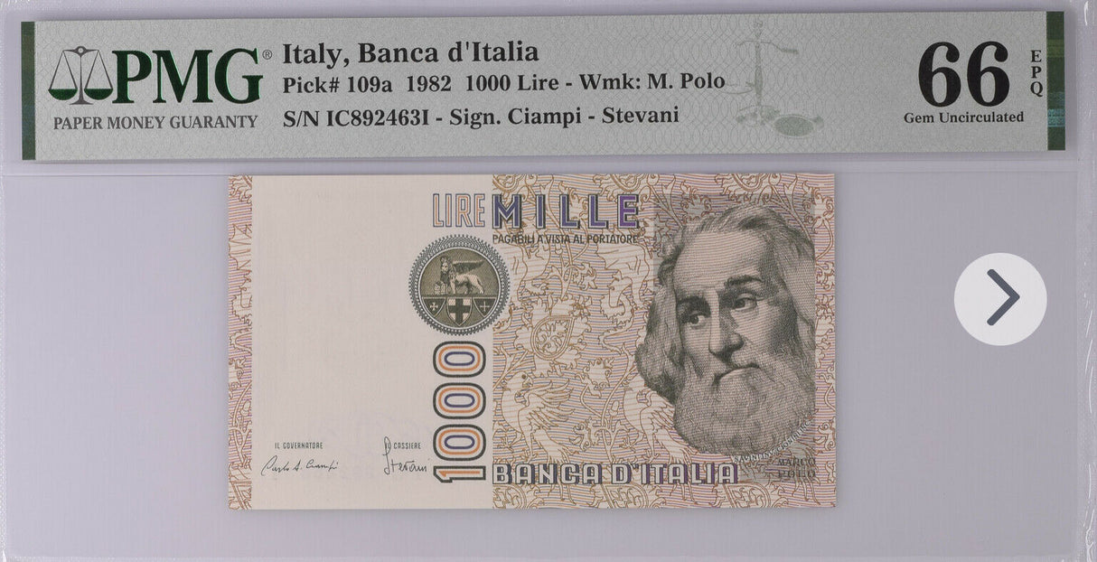 Italy 1000 Lire 1982 P 109 a Ciampi Stevani GEM UNC PMG 66 EPQ