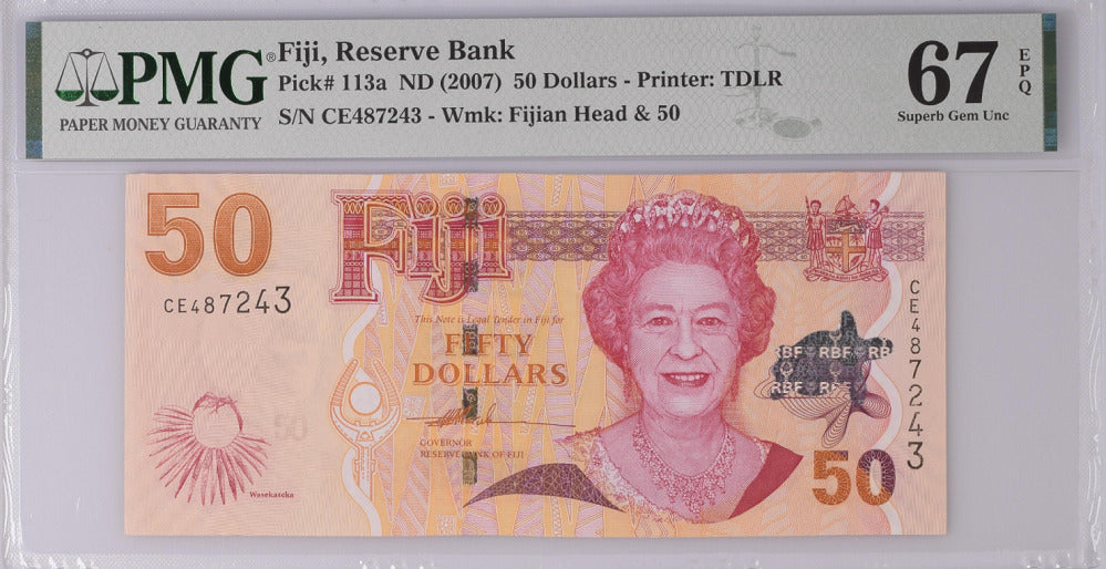 Fiji 50 Dollars ND 2007 P 113 a Superb Gem UNC PMG 67 EPQ