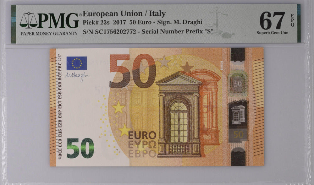 Euro 50 Euro Italy 2017 P 23 s Prefix SC Superb Gem UNC PMG 67 EPQ