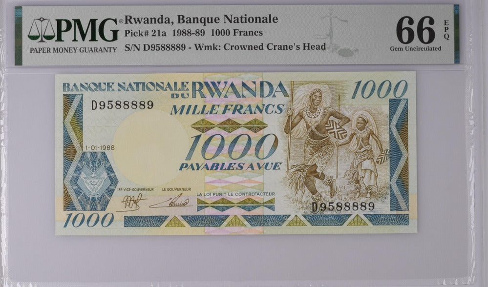 Rwanda 1000 Francs 1988 P 21 a Gem UNC PMG 66 EPQ