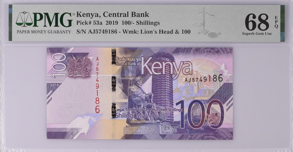 Kenya 100 Shillings 2019 P 53 a Superb Gem UNC PMG 68 EPQ