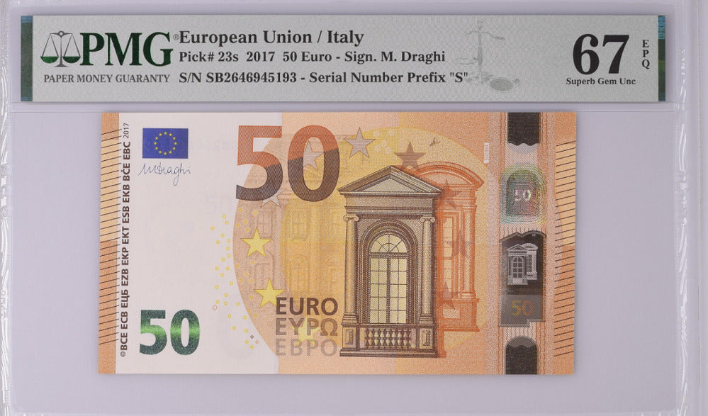 Euro 50 Euro Italy 2017 P 23 SB Prefix Superb Gem UNC PMG 67 EPQ