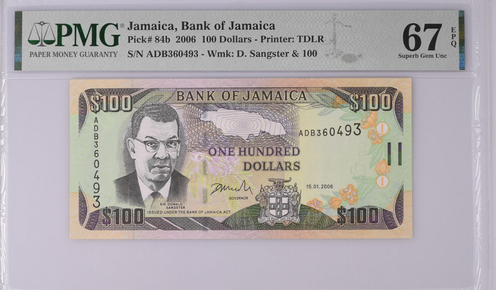 Jamaica 100 Dollars 2006 P 84 b Superb Gem UNC PMG 67 EPQ Top Pop