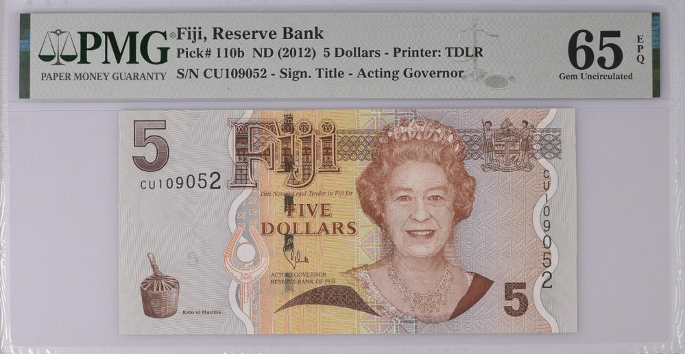 Fiji 5 Dollars ND 2012 P 110 b Gem UNC PMG 65 EPQ
