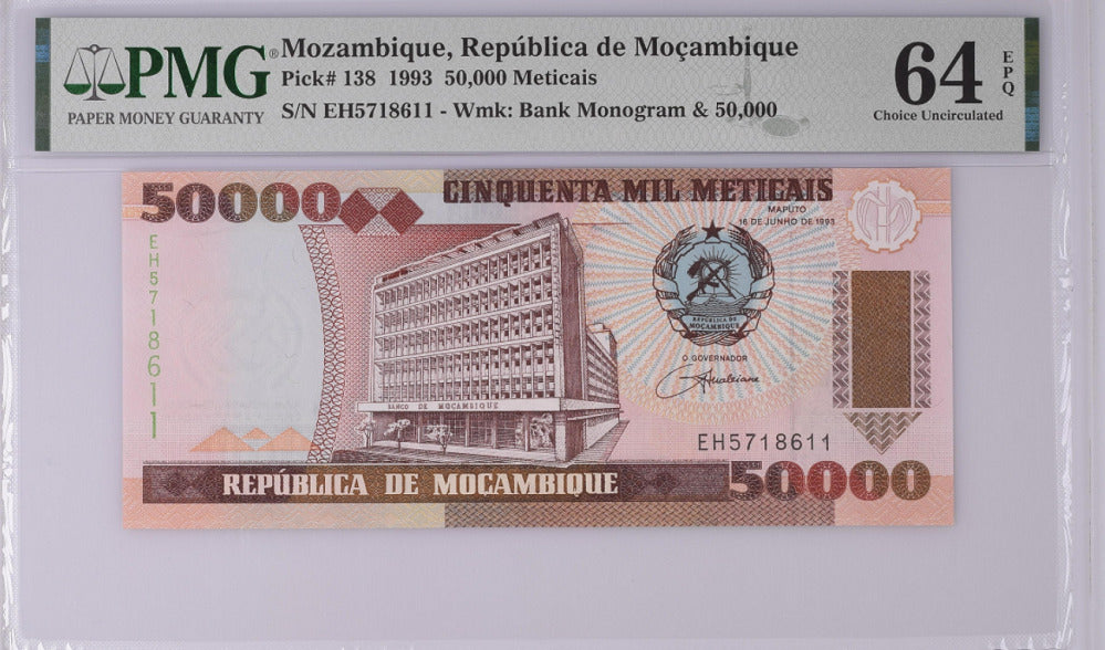 Mozambique 50000 Meticais 1993 P 138 Choice UNC PMG 64 EPQ