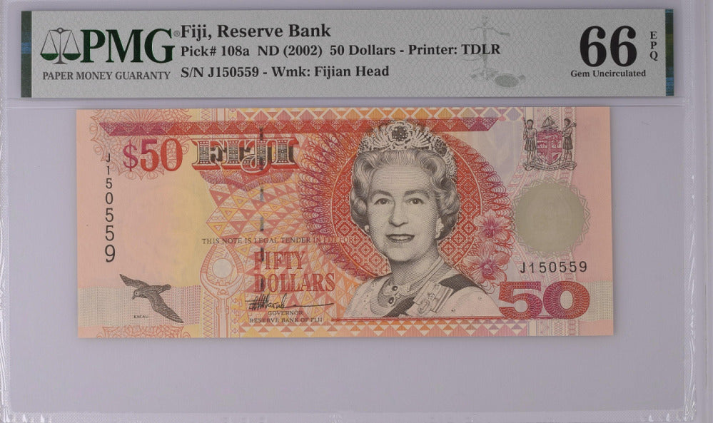 Fiji 50 Dollars ND 2002 P 108 a Gem UNC PMG 66 EPQ