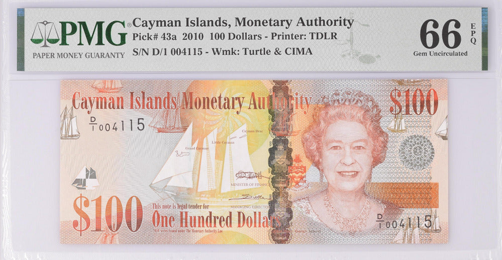Cayman Islands 100 Dollars 2010 P 43 a QE II Gem UNC PMG 66 EPQ
