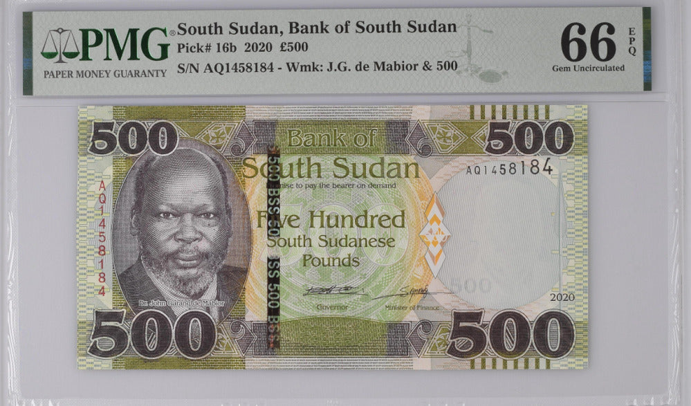 South Sudan 500 Pounds 2020 P 16 b Gem UNC PMG 66 EPQ