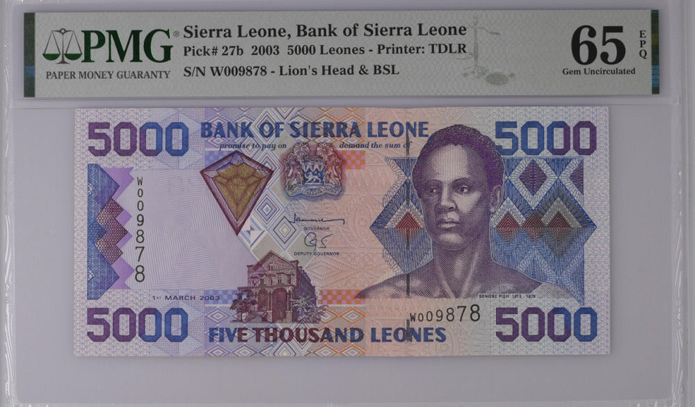 Sierra Leone 5000 Leones 2003 P 27 b GEM UNC PMG 65 EPQ Top Pop