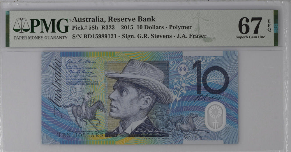 Australia 10 Dollars 2015 P 58 h Polymer Superb Gem UNC PMG 67 EPQ Top Pop