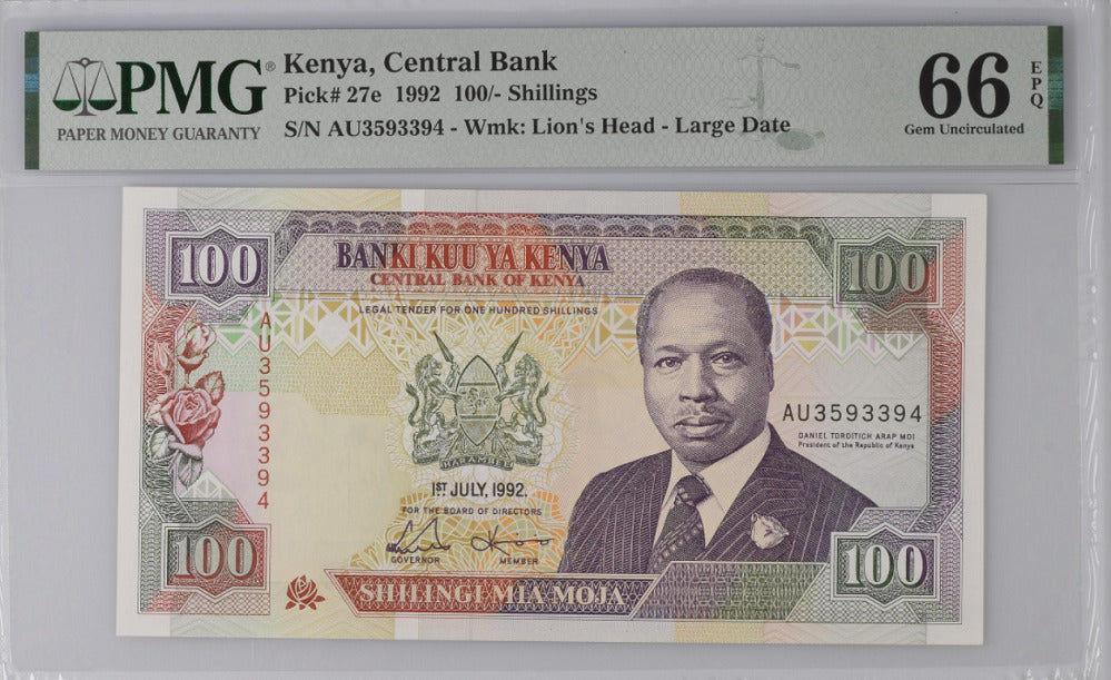 Kenya 100 Shillings 1992 P 27 e Gem UNC PMG 66 EPQ