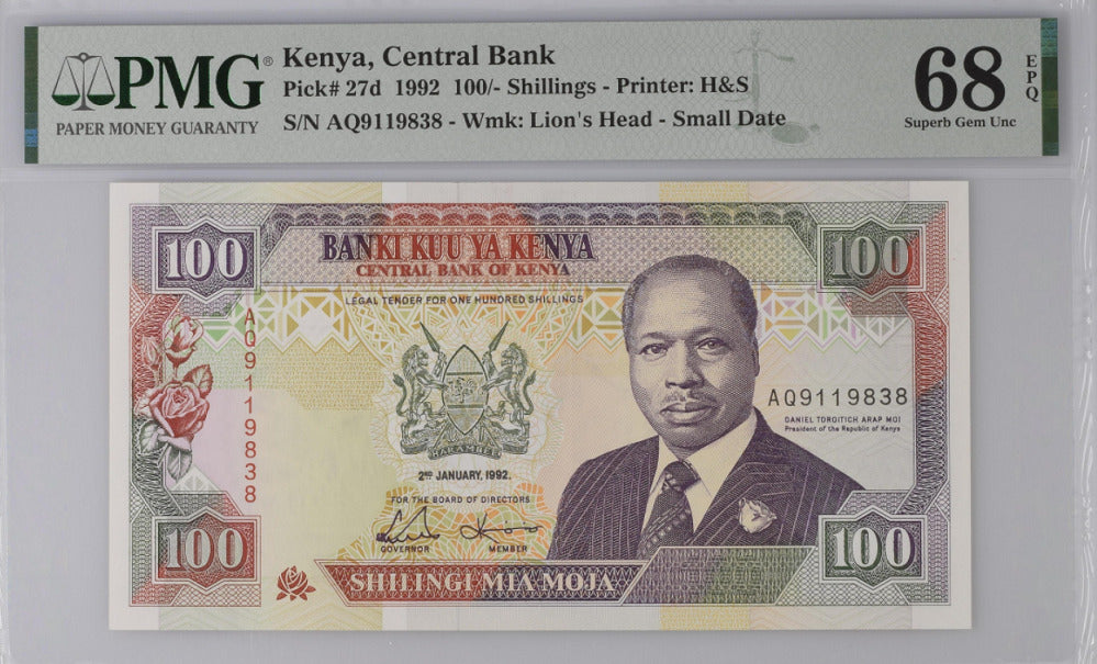 Kenya 100 Shillings 1992 P 27 d Superb Gem UNC PMG 68 EPQ