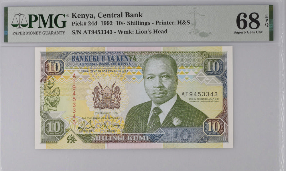 Kenya 10 Shillings 1992 P 24 d Superb Gem UNC PMG 68 EPQ