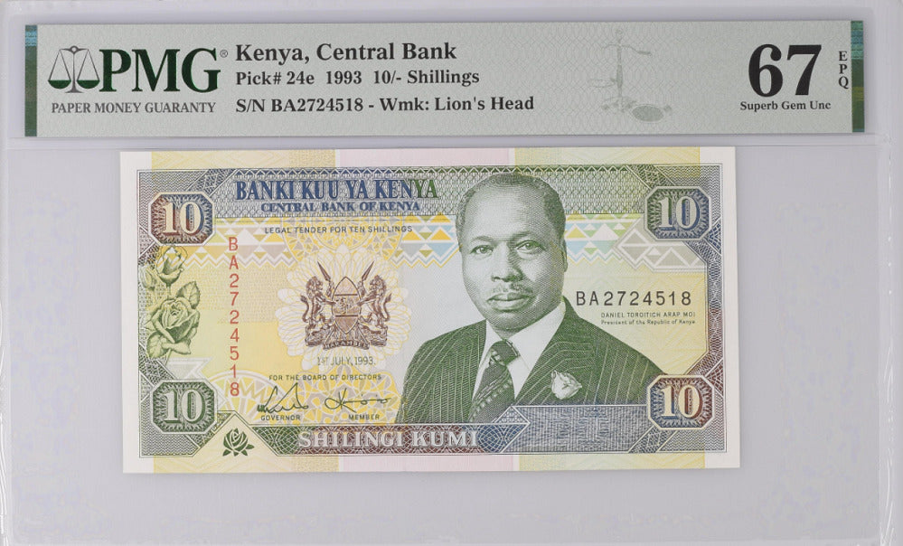 Kenya 10 Shillings 1993 P 24 e Superb Gem UNC PMG 67 EPQ