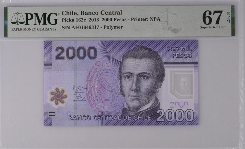 Chile 2000 Pesos 2013 P 162 c Polymer Superb Gem UNC PMG 67 EPQ Top Pop