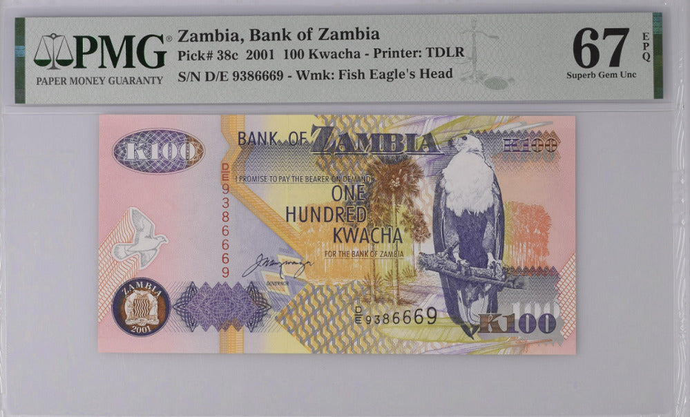 Zambia 100 Kwacha 2001 P 38 c Superb Gem PMG 67 EPQ