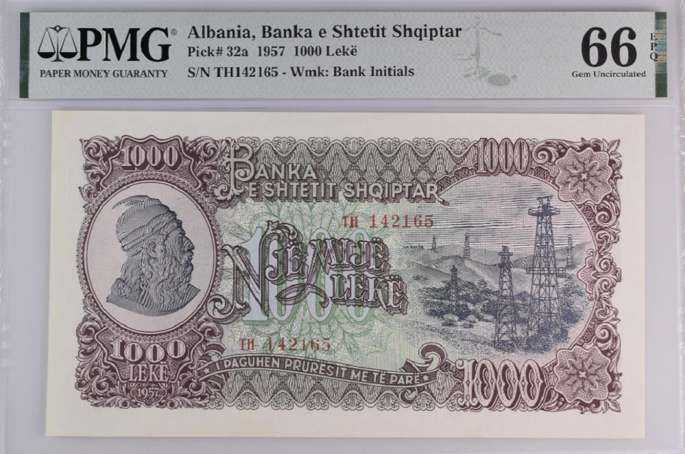 Albania 1000 Leke 1957 P 32 a Gem UNC PMG 66 EPQ