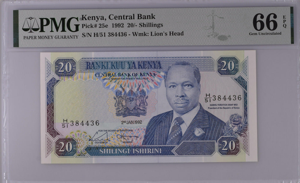 Kenya 20 Shillings 1992 P 25 e Gem UNC PMG 66 EPQ