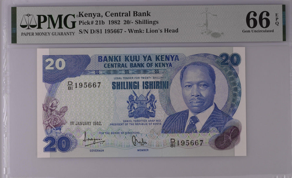 Kenya 20 Shillings 1982 P 21 b Gem UNC PMG 66 EPQ