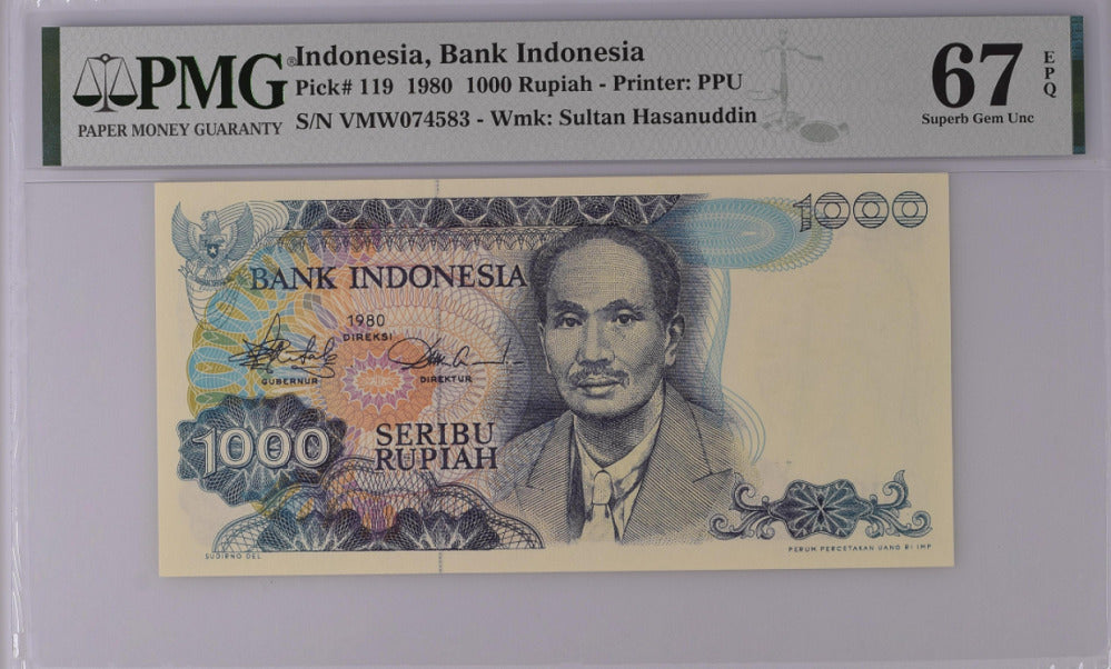 Indonesia 1000 Rupiah 1980 P 119 Superb Gem UNC PMG 67 EPQ