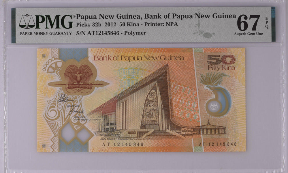 Papua New Guinea 50 Kina 2012 P 32 b Superb Gem UNC PMG 67 EPQ Top Pop