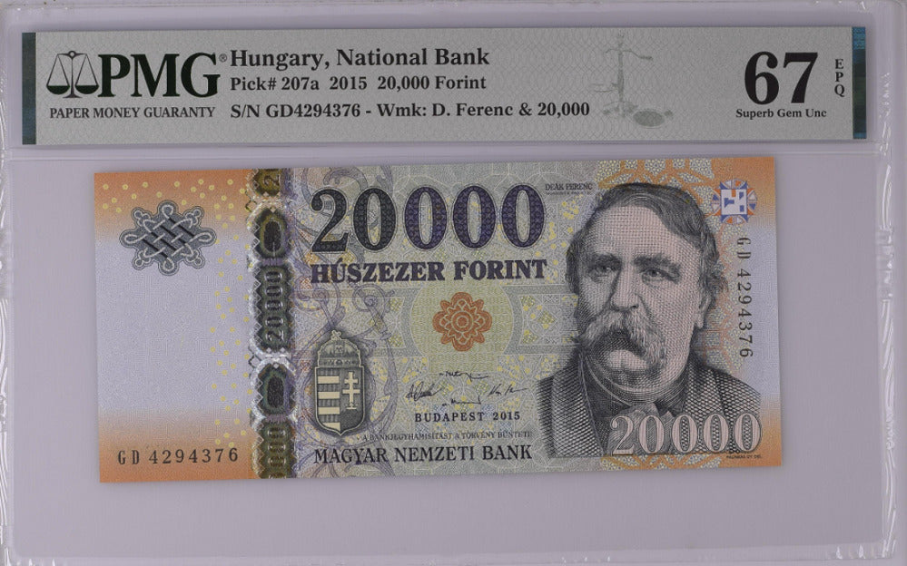 Hungary 20000 Forint 2015 P 207 a Superb Gem UNC PMG 67 EPQ