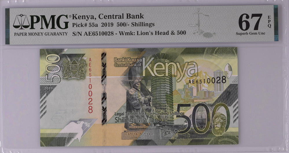 Kenya 500 Shillings 2019 P 55 a Superb Gem UNC PMG 67 EPQ