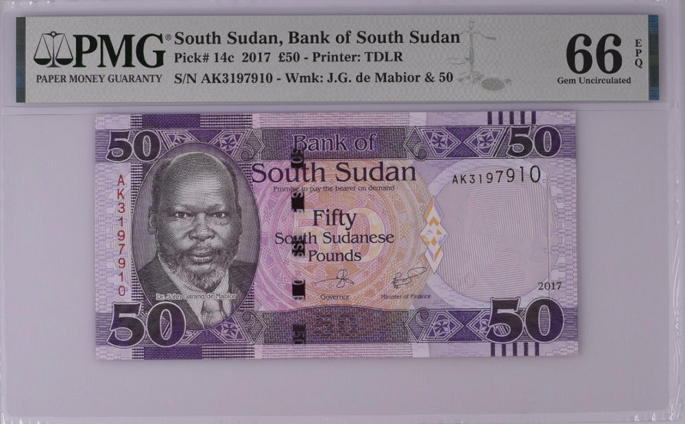 South Sudan 50 Pounds 2017 P 14 c Gem UNC PMG 66 EPQ
