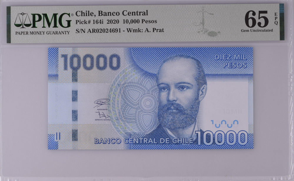 Chile 10000 Pesos 2020 P 164 i Gem UNC PMG 65 EPQ