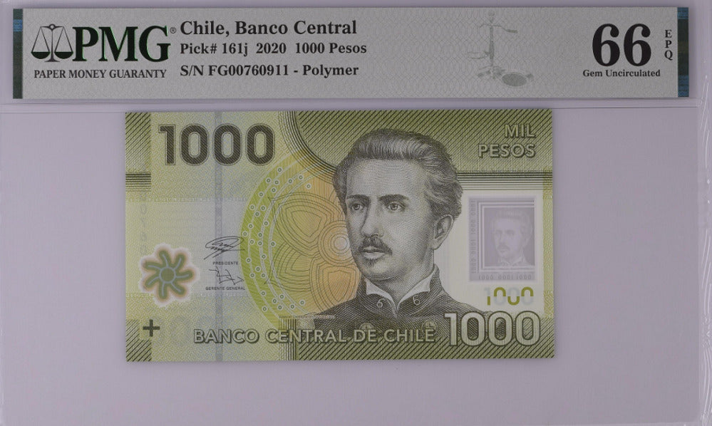 Chile 1000 Pesos 2020 P 161 j Gem UNC PMG 66 EPQ