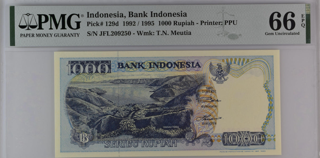 Indonesia 1000 Rupiah 1992/1995 P 129 d Gem UNC PMG 66 EPQ
