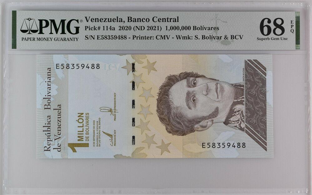 Venezuela 1000000 Bolivares 2020/2021 P 114 a Superb Gem UNC PMG 68 EPQ Top Pop