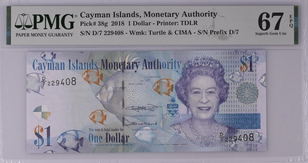 Cayman Islands 1 Dollars 2018 D/7 P 38 g Superb Gem UNC PMG 67 EPQ –  Noteshobby