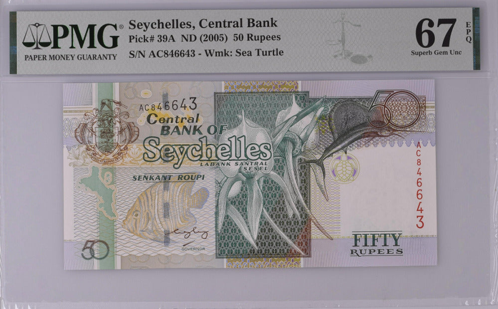 Seychelles 50 Rupees ND 2005 P 39A Superb Gem UNC PMG 67 EPQ
