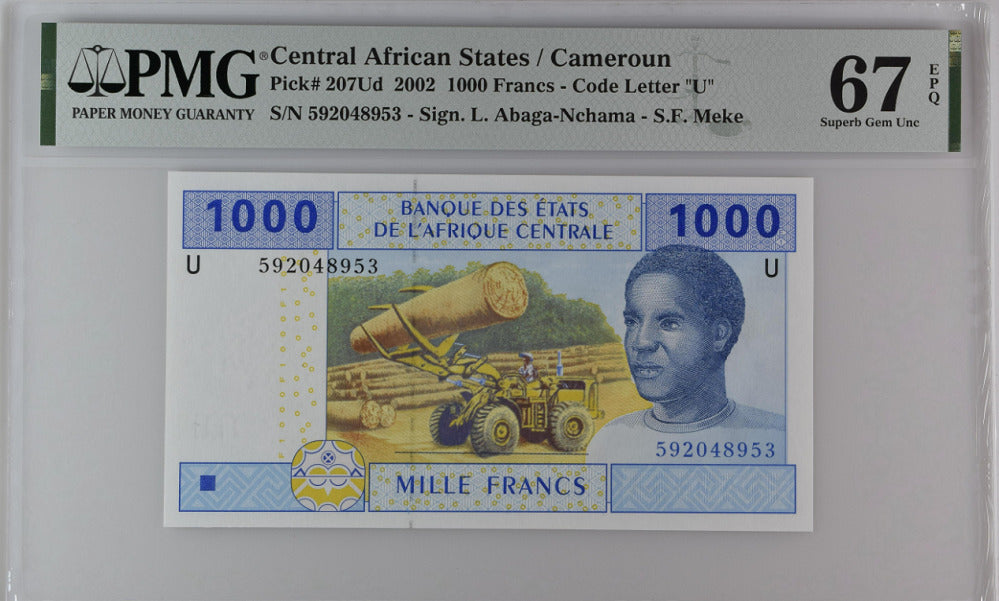 Central African States Cameroun 1000 Fr. 2002 P 207Ud Superb Gem UNC PMG 67 EPQ