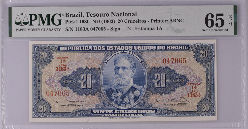 Brazil 20 Cruzeiros ND 1963 P 168 b Gem UNC PMG 65 EPQ