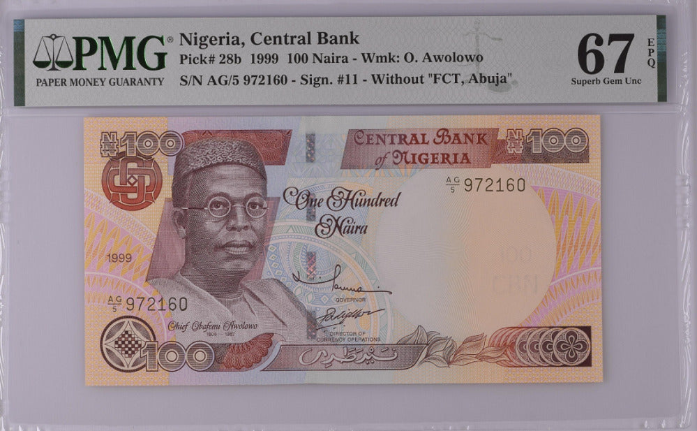 Nigeria 100 Naira 1999 P 28 b Superb Gem UNC PMG 67 EPQ