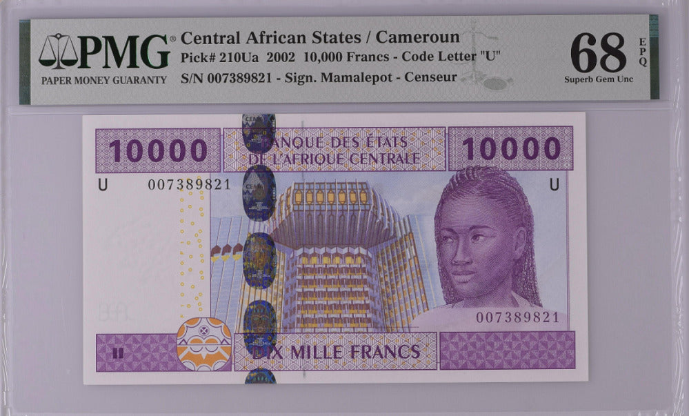Central African Cameroun 10000 Francs 2002 P 210Ua Superb Gem UNC PMG 68 EPQ Top