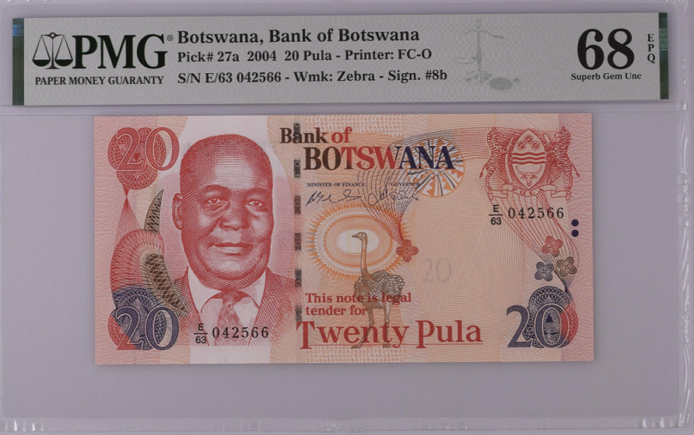 Botswana 20 Pula 2004 P 27 a Superb Gem UNC PMG 68 EPQ