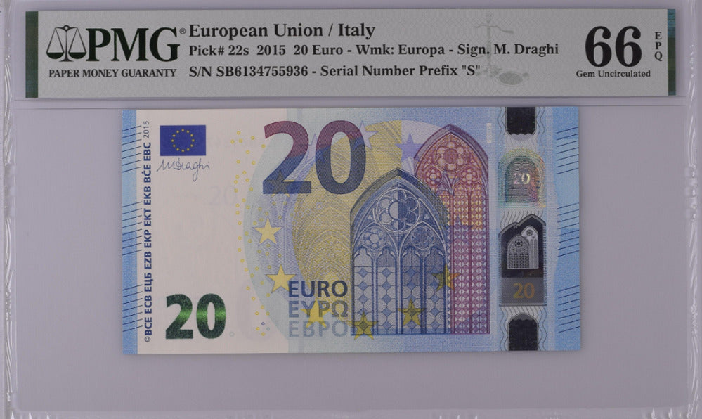 Euro 20 Euro Italy 2015 P 22 SB Prefix GEM UNC PMG 66 EPQ