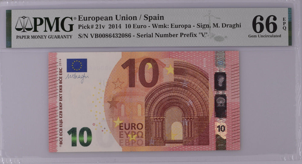 Euro 10 Euro 2014 P 21 V Spain VB Gem UNC PMG 66 EPQ