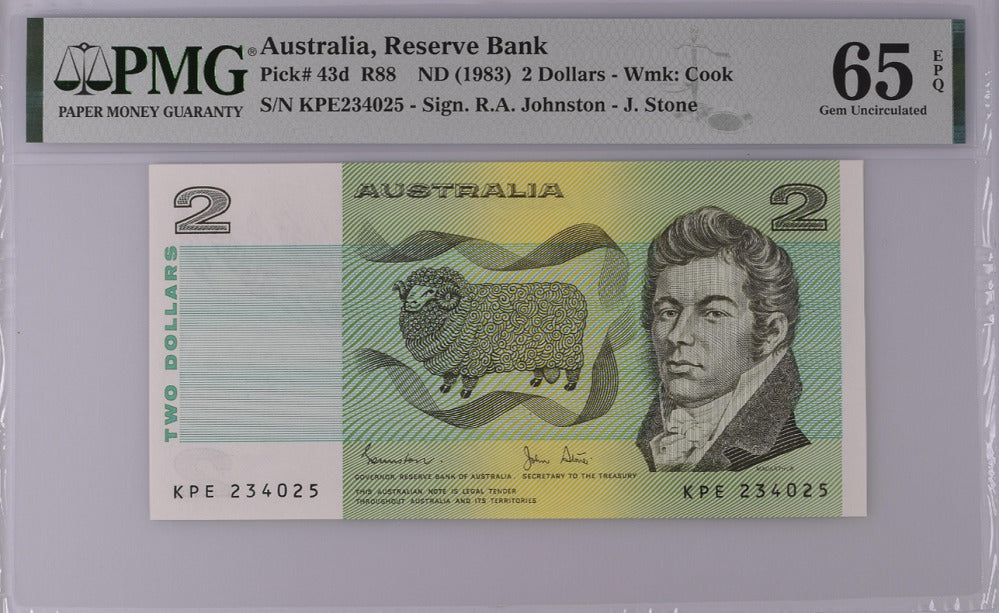 Australia 2 Dollars ND 1983 P 43 d Gem UNC PMG 65 EPQ