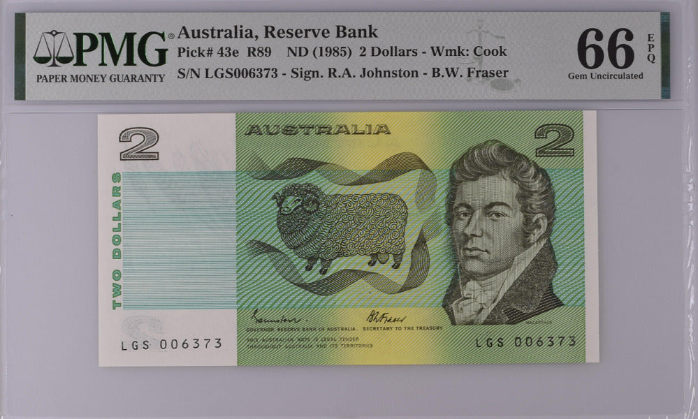 Australia 2 Dollar ND 1985 P 43 e Gem UNC PMG 66 EPQ