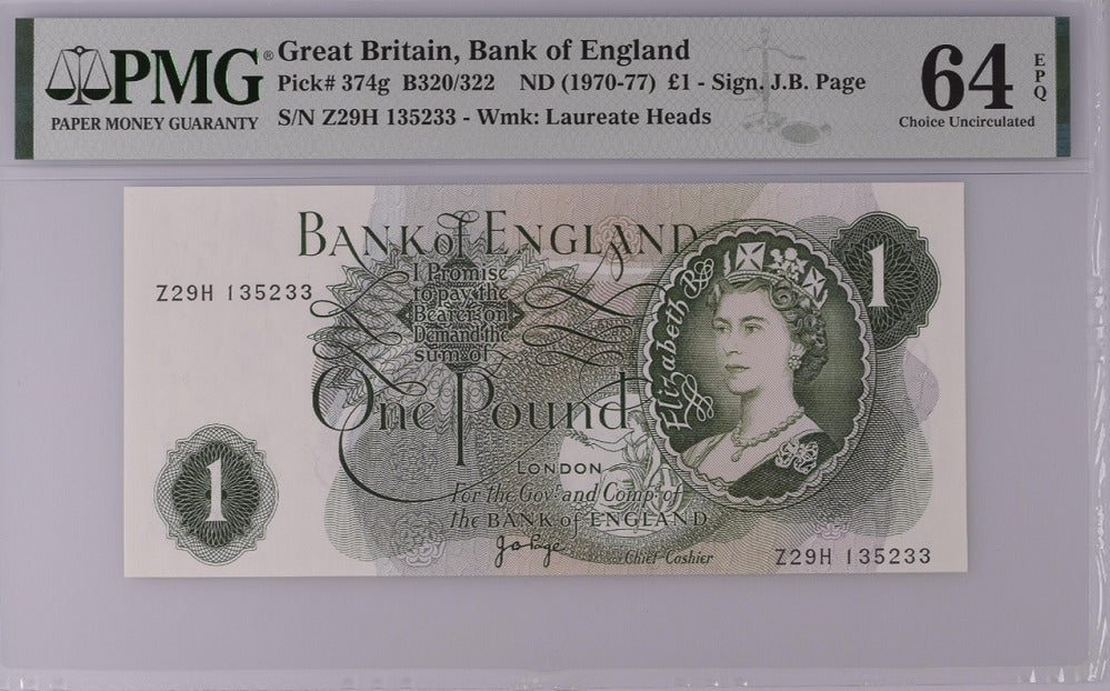 Great Britain 1 Pound England QE II 1970/1977 P 374 g Choice UNC PMG 64 EPQ